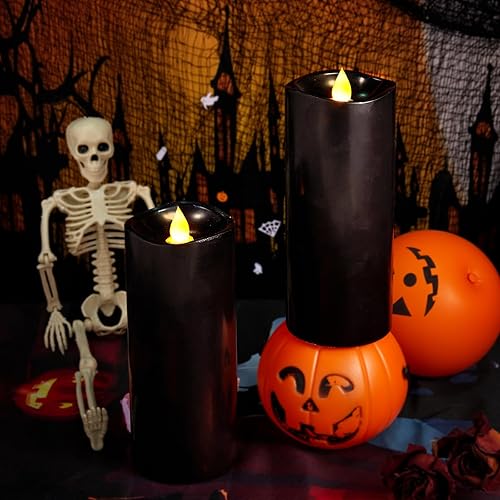 Vista 7 de 7” x 3” Flameless Candles, Flickering Moving Flame LED Candles, Battery Operated Candles with Remote and Timers, Black, Set of 2