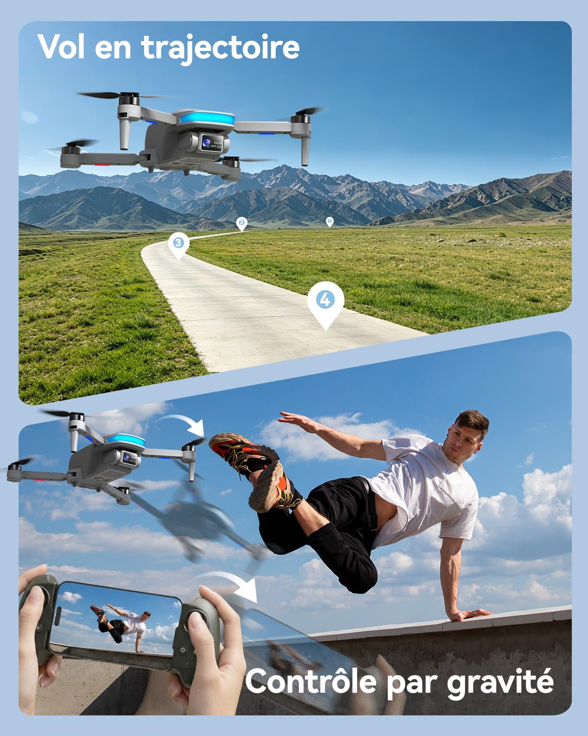 SIMREX Drone avec caméra 4K pour enfants et adultes (gris)