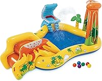 Intex Inflatable Dinosaur Play Center: Kiddie Pool Water Park with Slide, Sprayer, Waterfall & Balls for Kids