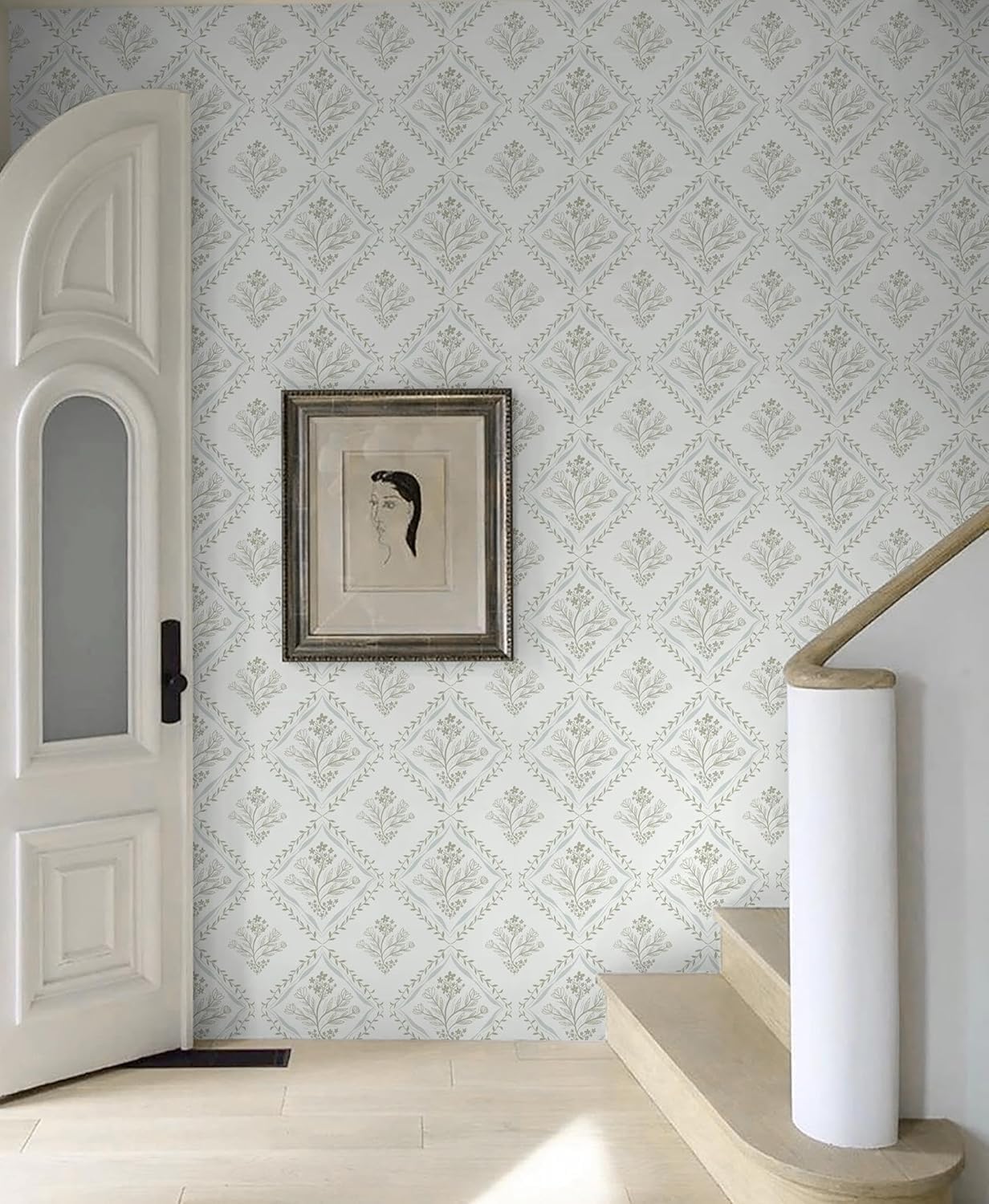 Kitico Peel and Stick Retro Bohemian Wallpaper Light Green and Beige Contact Paper Flower Detachable Waterproof Wallpaper Bathroom/Bedroom Cabinets Self Adhesive Vinyl 78.7"x17.3"