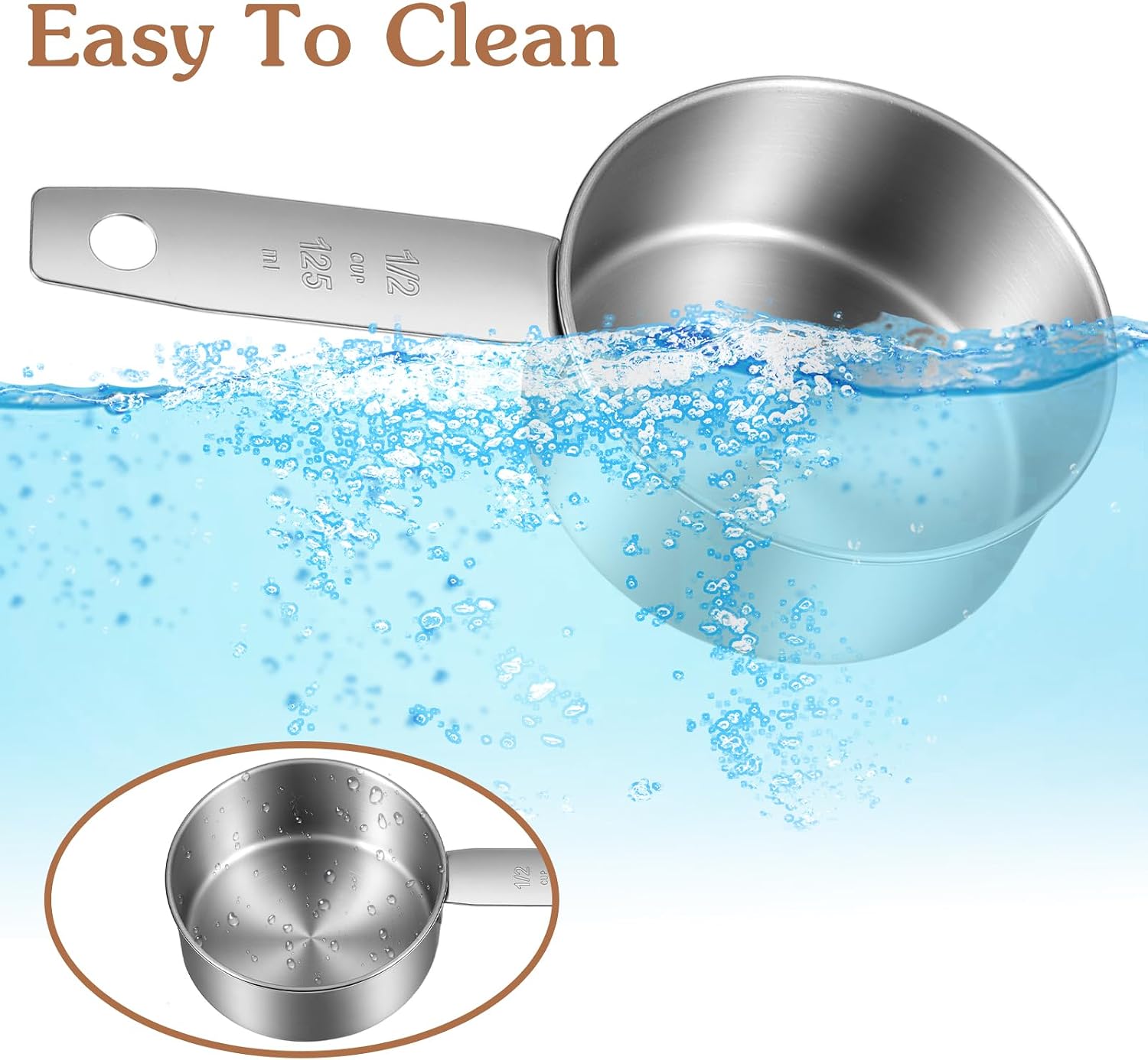2 Pcs 1/2 Cup Measuring Cup, 1/2 Cup Dog Food Scoop, 125 ml Stainless Steel Half Cups Dog Food Measuring Scoops for Feeding Pet, Cat, Dogs, Rabbit, Bird, Wet and Dry Ingredients, Dishwasher Safe