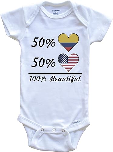 Really Awesome Shirts 50% Colombiano 50% Americano 100% Hermosa Bandera Colombia Corazón Una Pieza Bebé Body