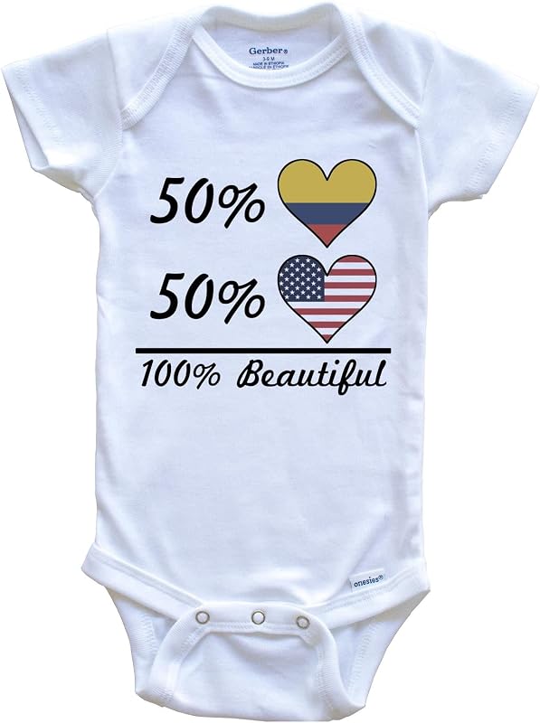 50% colombiano 50% americano 100% hermoso corazón de la bandera de Colombia Body de bebé de una pieza