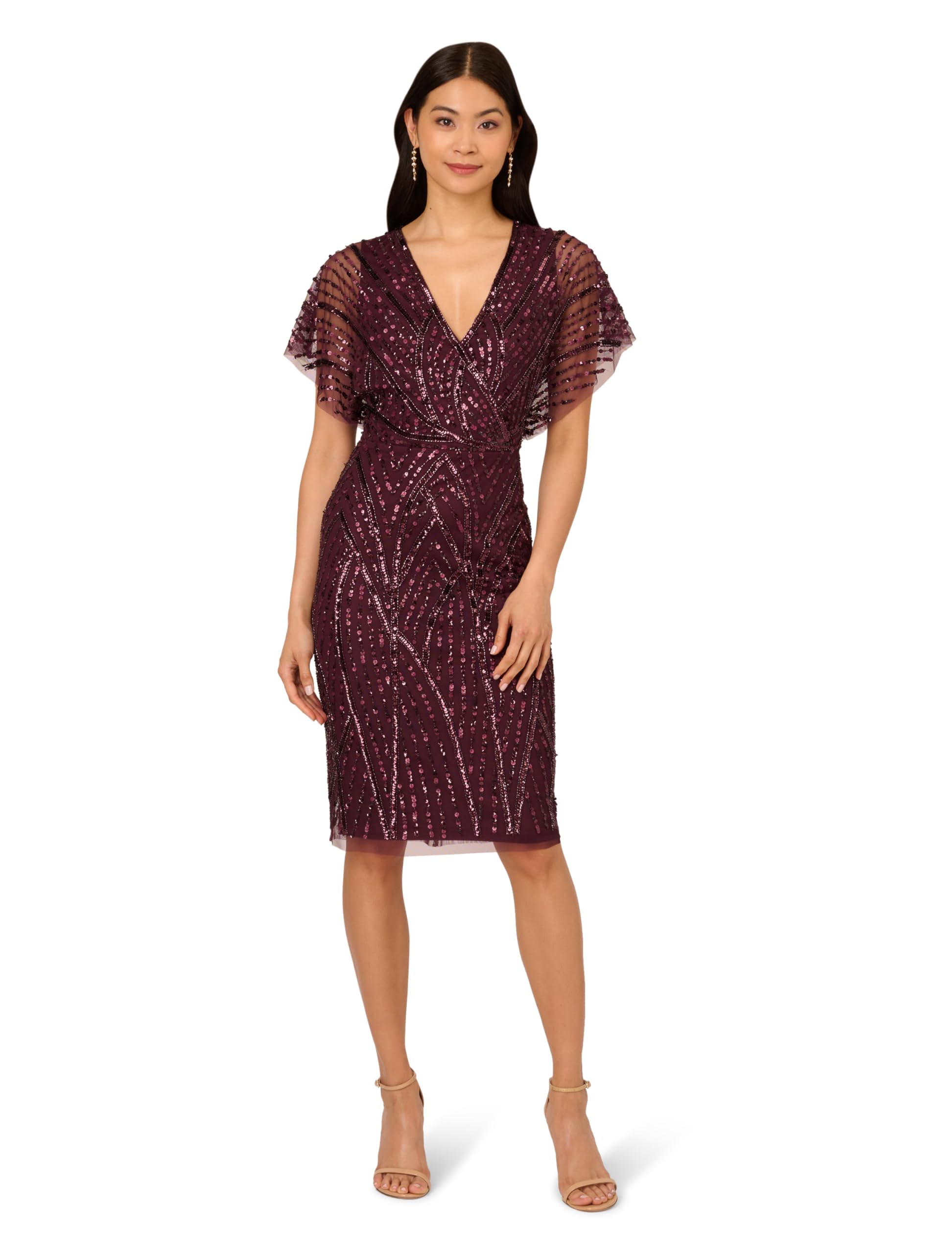 Adrianna Papell Women's Beaded Dolman Sleeve Dress