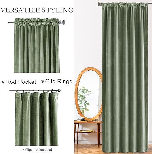 Miniatura 5 de Lazzzy Cortina opaca de terciopelo verde con aislamiento térmico para dormitorio, sala de estar, oscurecimiento de privacidad, cortinas de