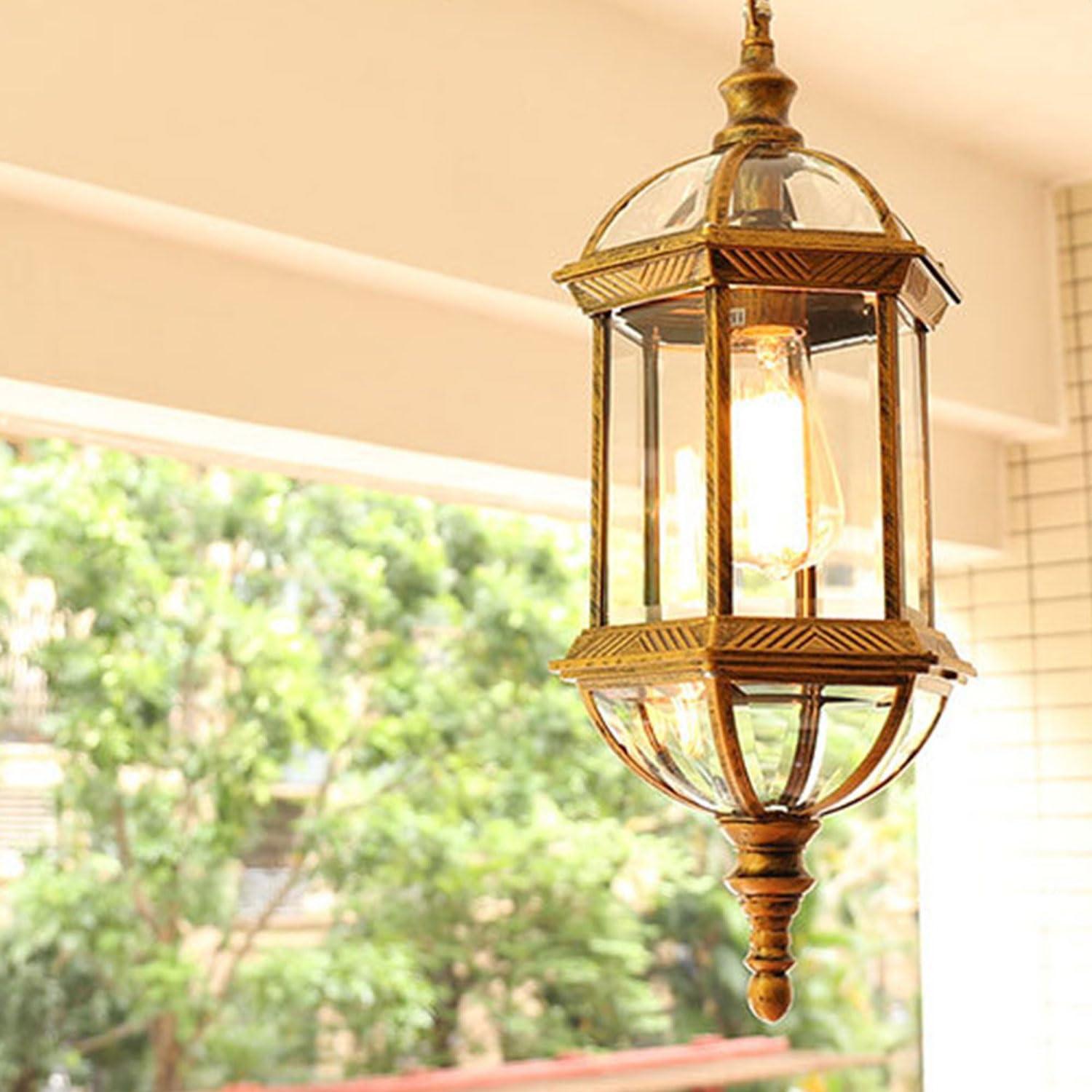 Lampe Suspendue extérieure rétro IP55 Lampe à Suspension extérieure étanche E27 en Aluminium, Lanterne Suspendue extérieure Antique Rustique en Verre pour Porche Villa pavillon loft entrée