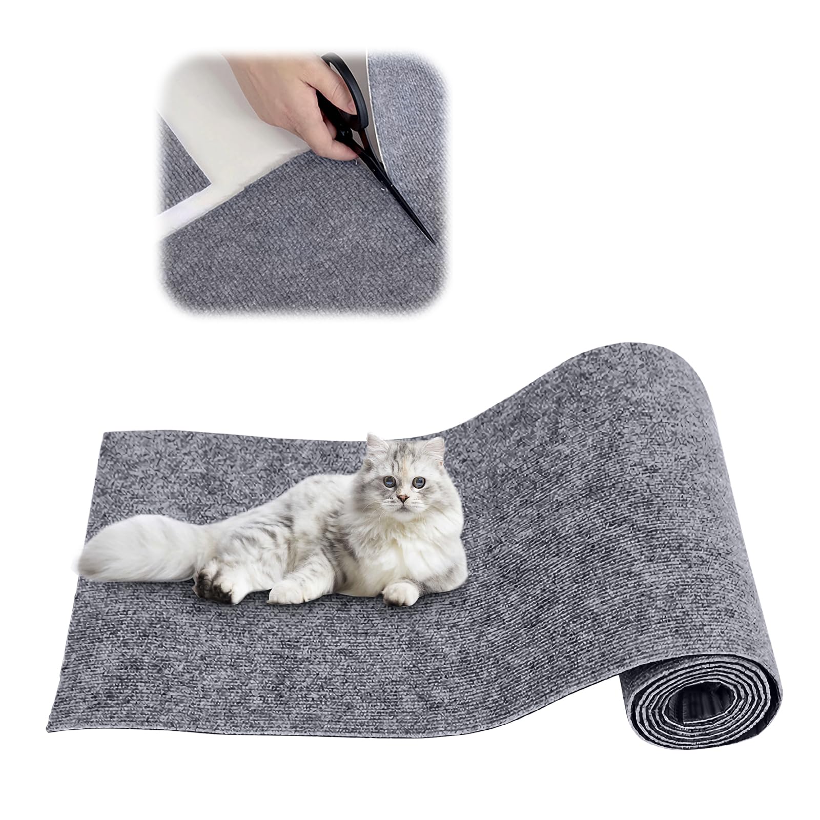 Cat Scratching Mat, 40CM*200CM Large Size DIY Climbing Cat Scratcher, Cat Floor Scratching Pad Rug with Sticky Tapes, Trimmable Self-Adhesive Cat Scratch Furniture Protector for Sofa, Wall