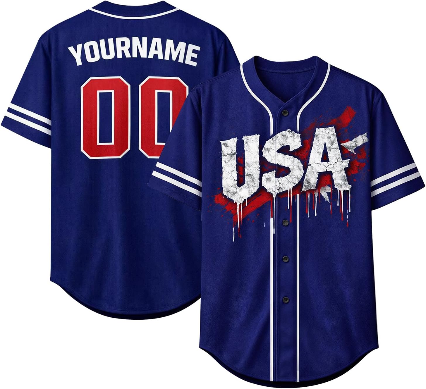 Patriotic Baseball Jersey for Men Women, Custom Team Name or USA Shirt, 4th of July Independence Day Button Down Jersey