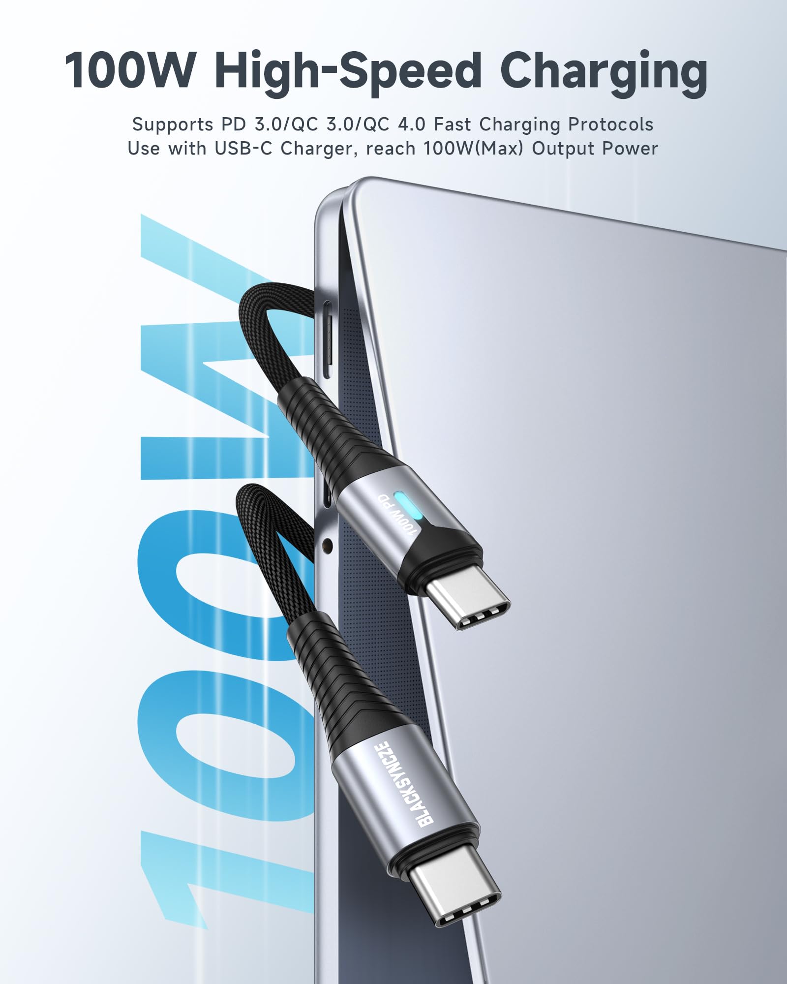 BLACKSYNCZE Cavo USB C USB C 100W, 2M Cavo USB Type-C PD 20V/5A Ricarica Rapida Nylon Cavo Type C per iPhone 15/15 Pro/15 Pro Max, Macbook Air, Pad Pro/Air, Samsung Galaxy S24/S23, Google Pixel 7