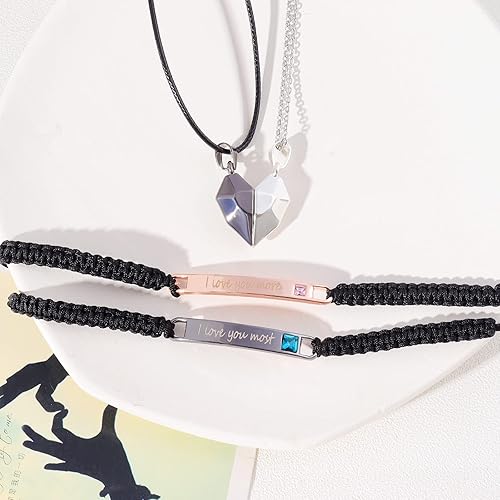 Miniatura 5 de Juego de 4 collares para parejas pulseras magnéticas a juego para novio novia parejas él o ella collares de relación a distancia para parejas