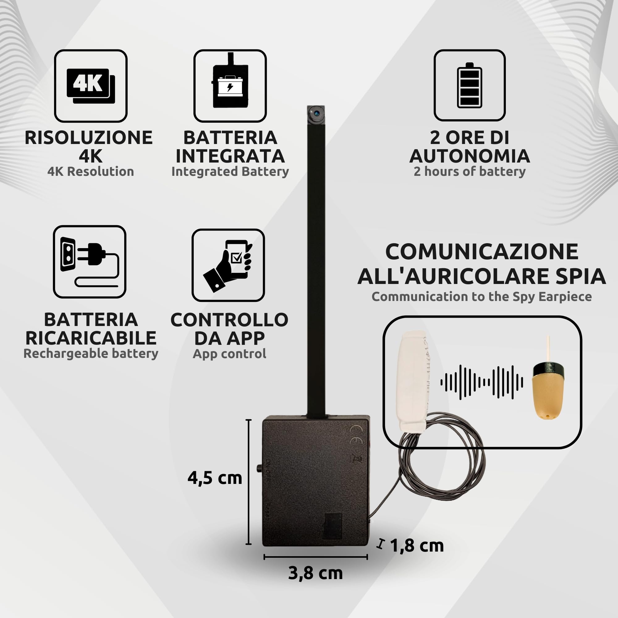 PingaOculto Mini Telecamera Spia Nascosta WiFi con Auricolare Spia Invisibile per Smartphone - Lente Camuffata a Bottone e Controllo Remoto (Camera Wifi Pro Batteria Integrata + Vip Pro SuperMini)