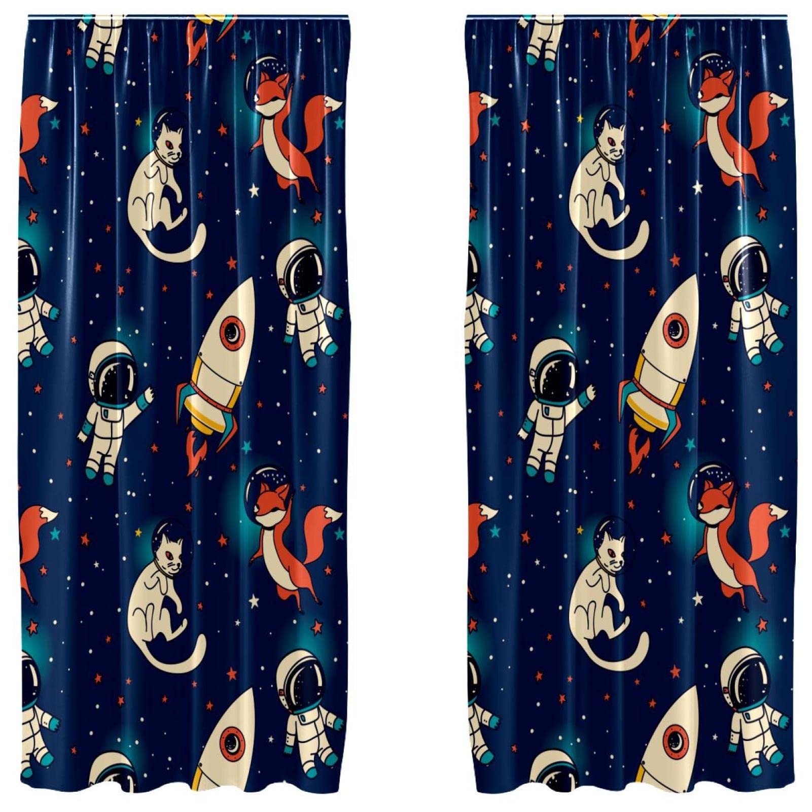 Cortinas de panel infantiles con diseño de zorro cósmico para habitación de juegos, 55x84" con bolsillo
