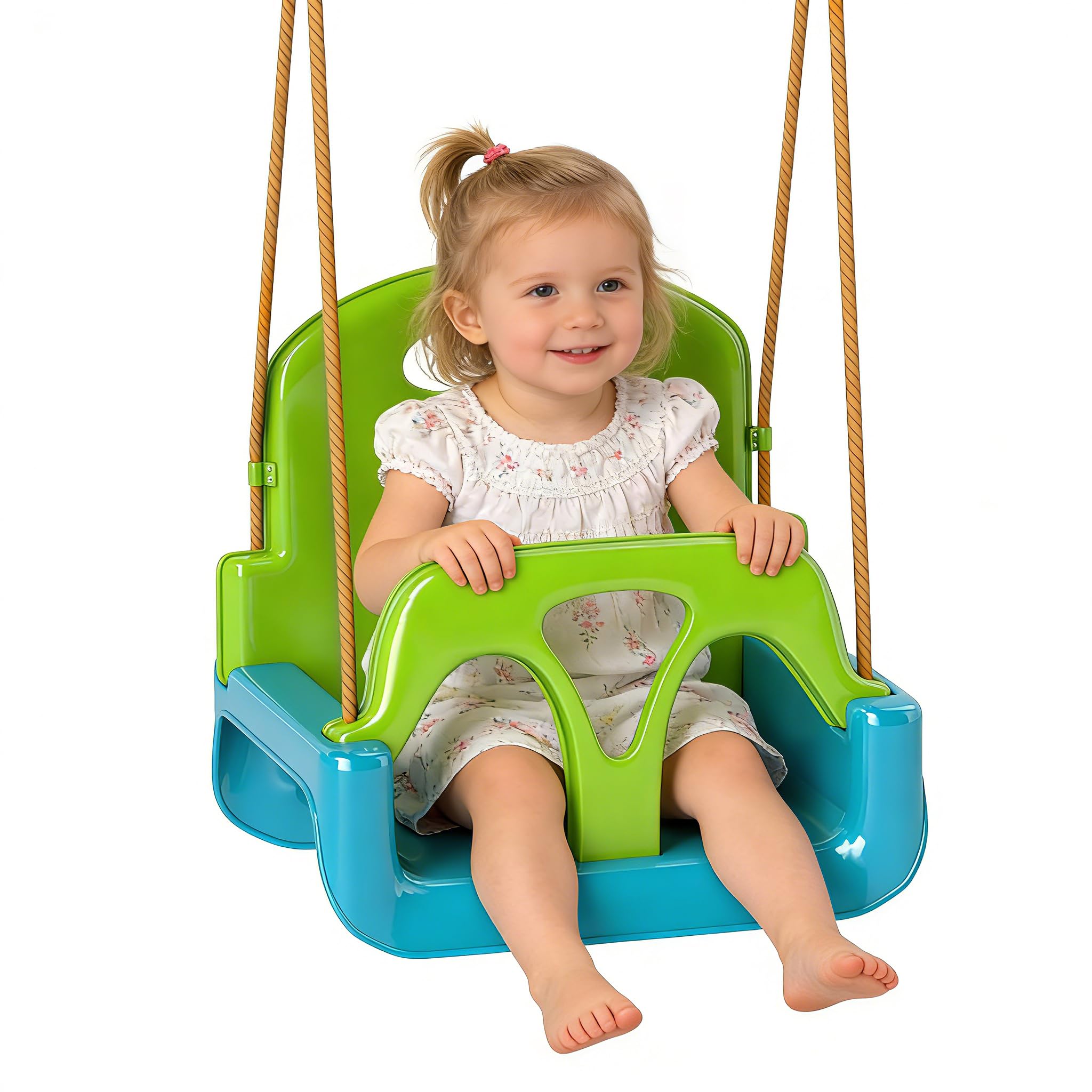 Outsunny 3 in 1 Children's Swing - Adjustable Rope Swing with Detachable Backrest - T-Bar Safety Belt for Indoor Outdoor Seat Only - Dark Green