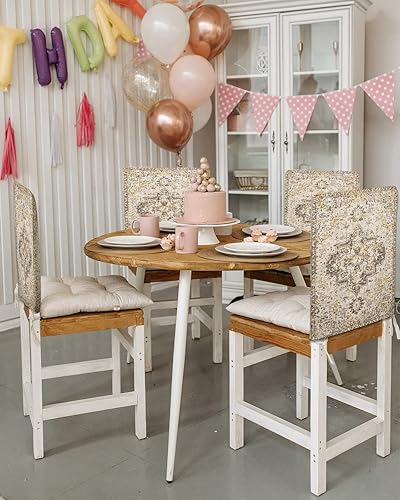 Miniatura 3 de Juego de 4 fundas para sillas de comedor, estilo bohemio, vintage, geométrico, arte abstracto, estética, fundas extraíbles para sillas de cocina,