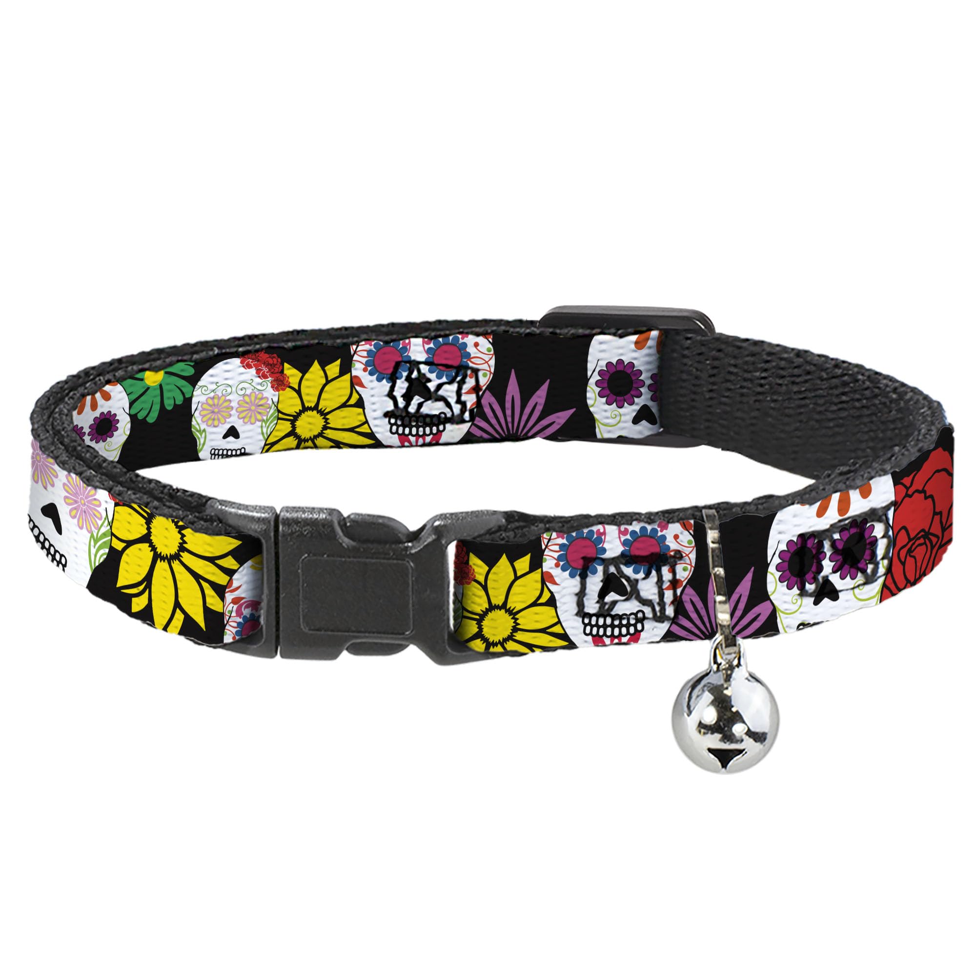 Collar para Gato Buckle-Down Calaveras de azúcar Ajustable Mediano 1.27 cm de Ancho