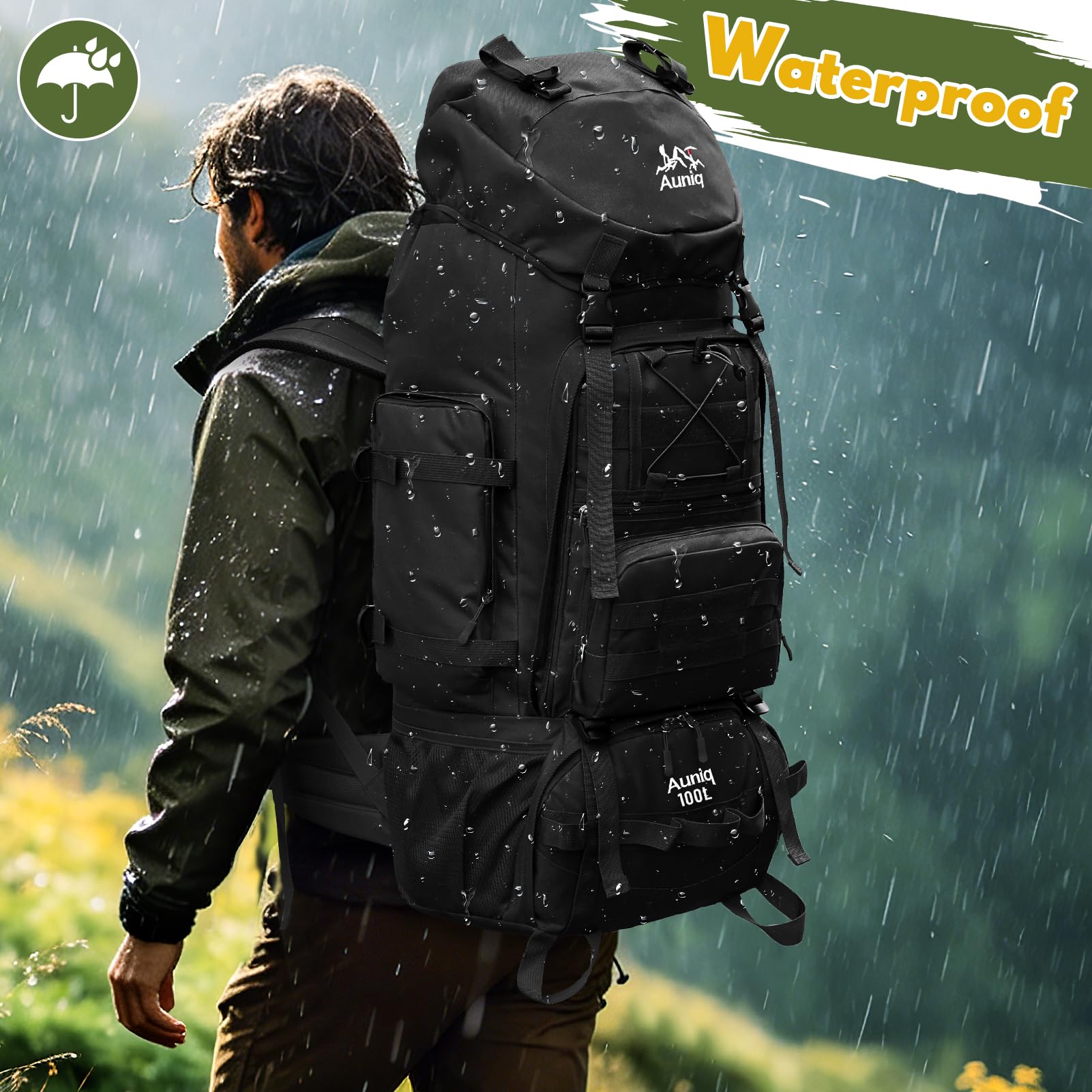 Mochila de Senderismo de 100 litros, Mochila de viaje Impermeable Mochila Outdoor Mochila de camping para Hombres Mujeres Escalada Montañismo Excursionismo Ciclismo Deportivo