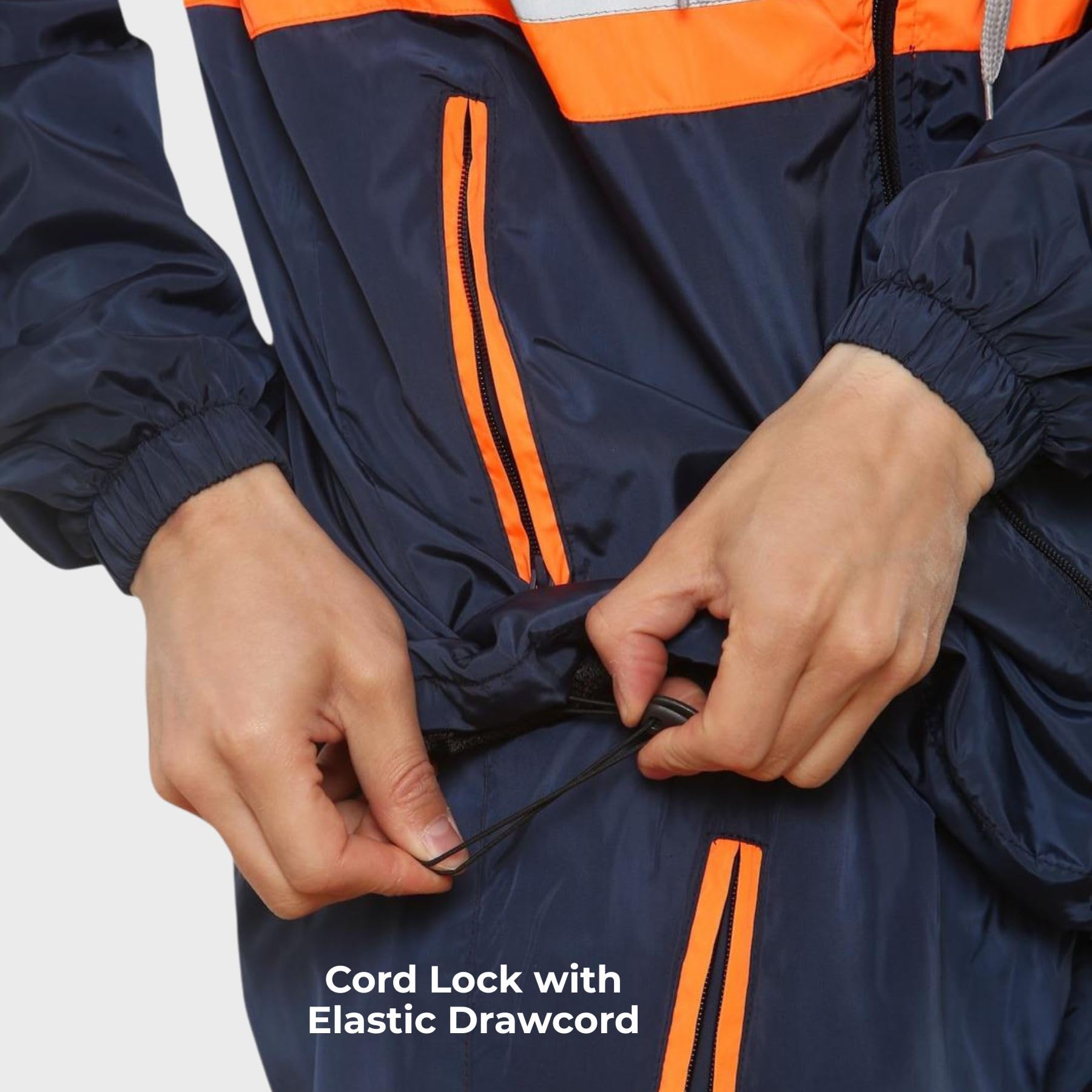 janisramone Tuta da uomo con nastro riflettente ad alta visibilità, felpa con cappuccio a maniche lunghe con zip e pantaloni elastici in vita, per pioggia, sicurezza edilizia, abbigliamento da lavoro