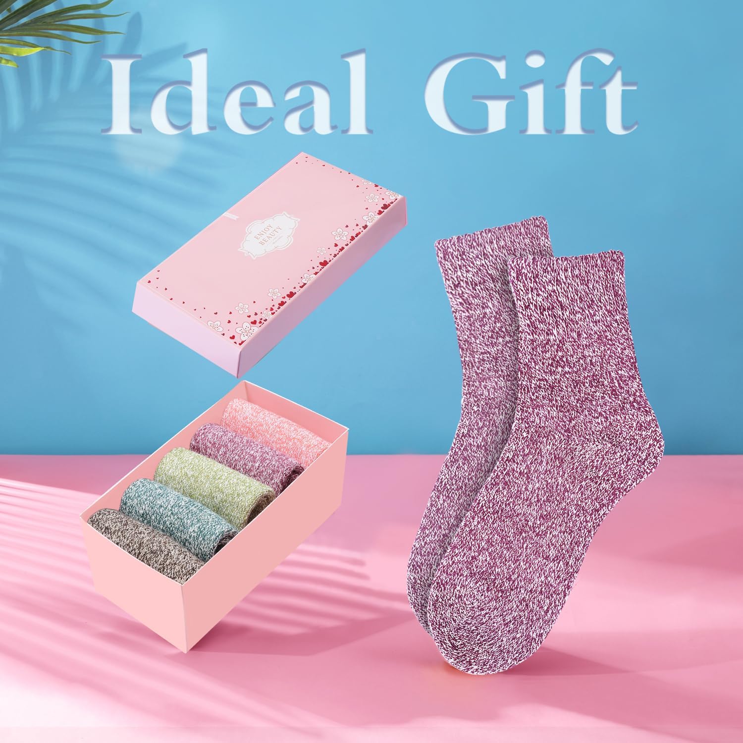 ICEIVY Womens Socks 5 Pairs Wool Warm Cotton Thick Vintage Casual Winter Cabin Crew Fuzzy Socks Gifts For Women - Image 4