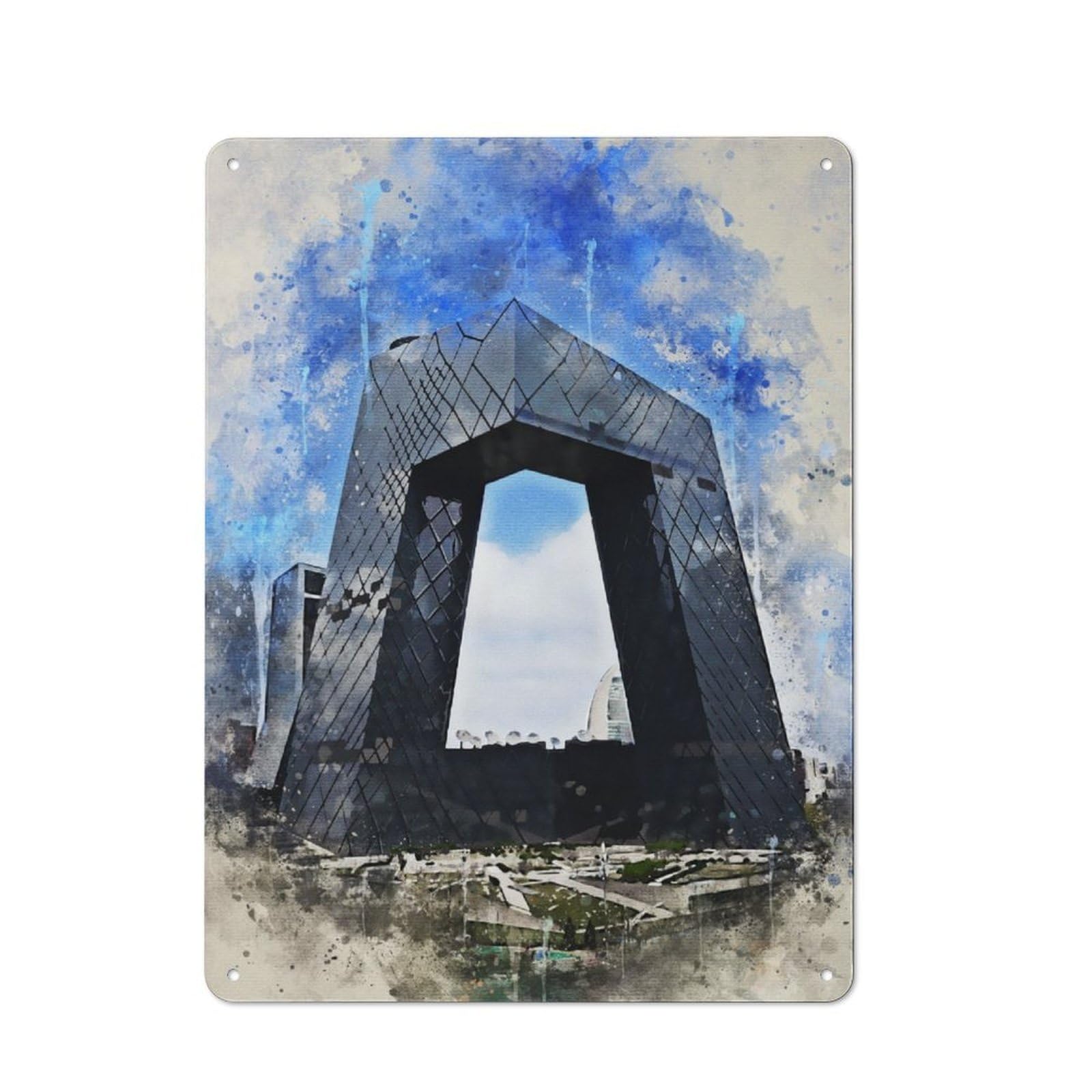 Junmoney Beijing In Watercolor Retro Metal Sign 40X30cm Featuring For Bar Or Restaurant, For Bar Decor Enthusiasts