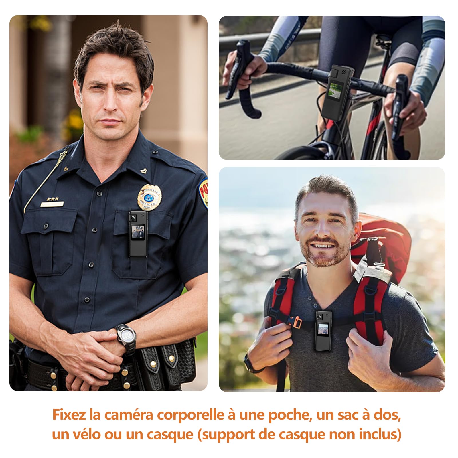 A32 128GB Caméra de Corps, Caméra Corporelle Portable avec Objectif Rotatif 180° et Détection de Mouvement, Caméscope 1080P avec Enregistrement Audio et Vidéo pour Outdoor Sports Police Livrais