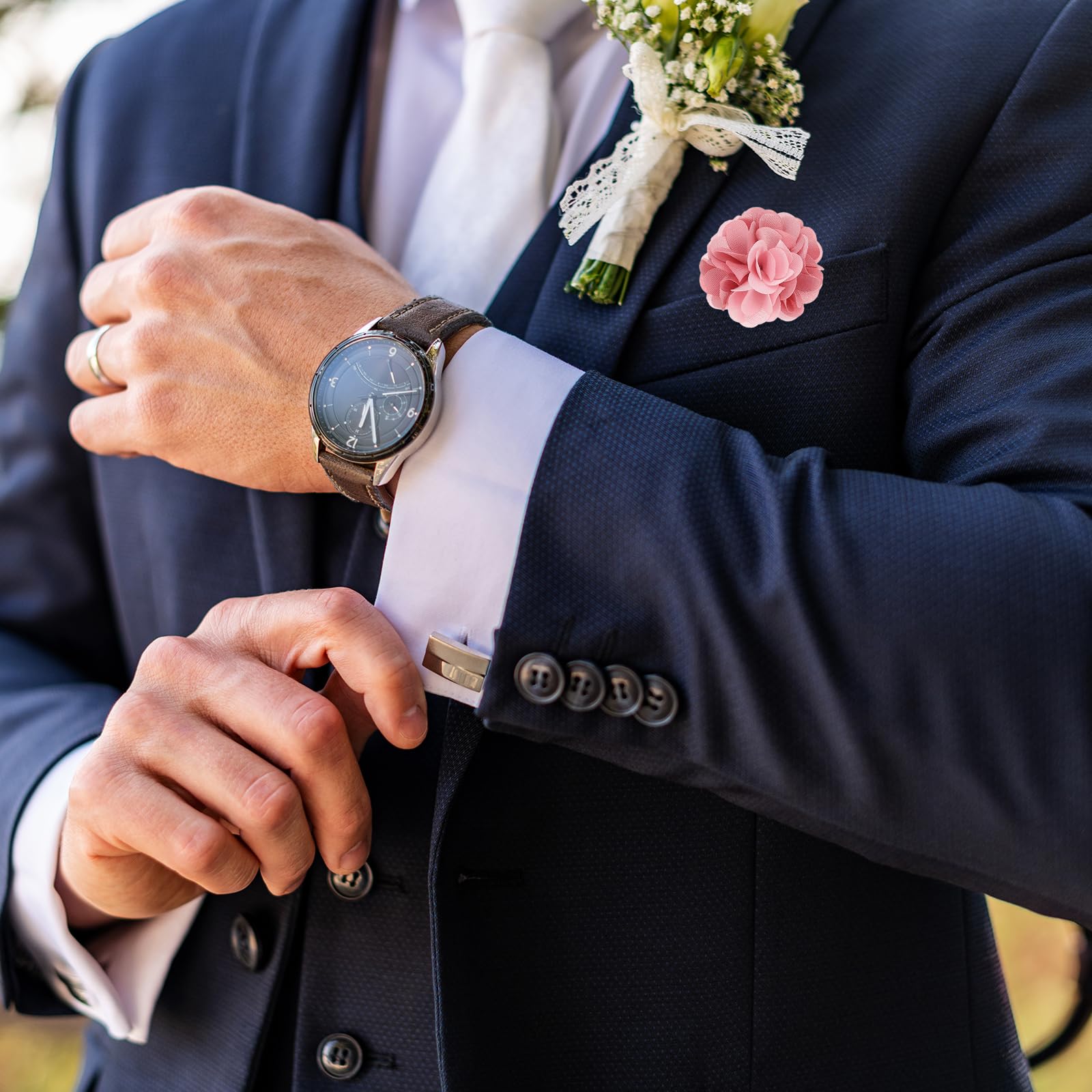 PATIKIL Boutonnieres przypinka do kwiatów, 2 szt. przypinka do klapy dla mężczyzn, kwiat kamelii, do garnituru, na ślub, ukończenie szkoły, broszka, akcesoria do stroju na ukończenie szkoły,