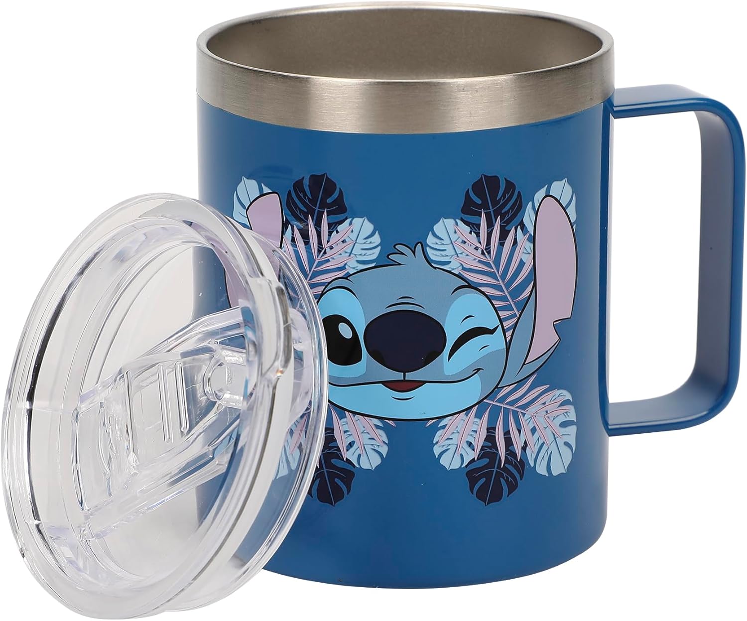 Bioworld Stitch Face and Leaves 14oz Vacuum Sealed Stainless Steel Coffee Mug - Image 3