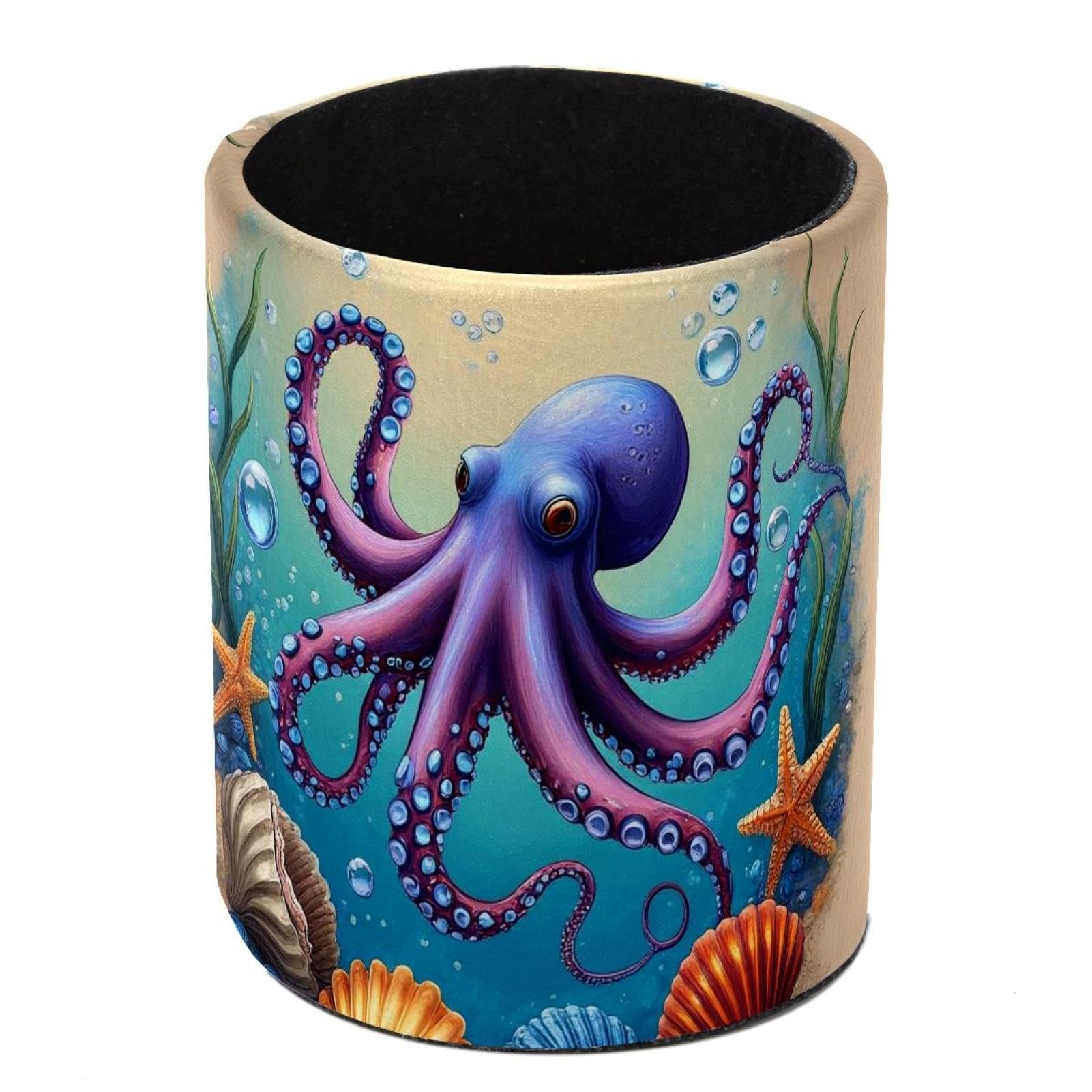 HEOEH Octopus Sea Pen Holder for Desk, PU Leather Pencil Holder Pen Cup Marker Holder Makeup Brush Holders, Desk Accessories & Workspace Organizers for Home, Office