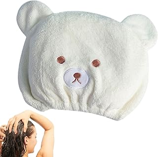 Gorro de toalla para el cabello, gorro de secado de forro polar con diseño de oso de dibujos animados para el cabello, tur...