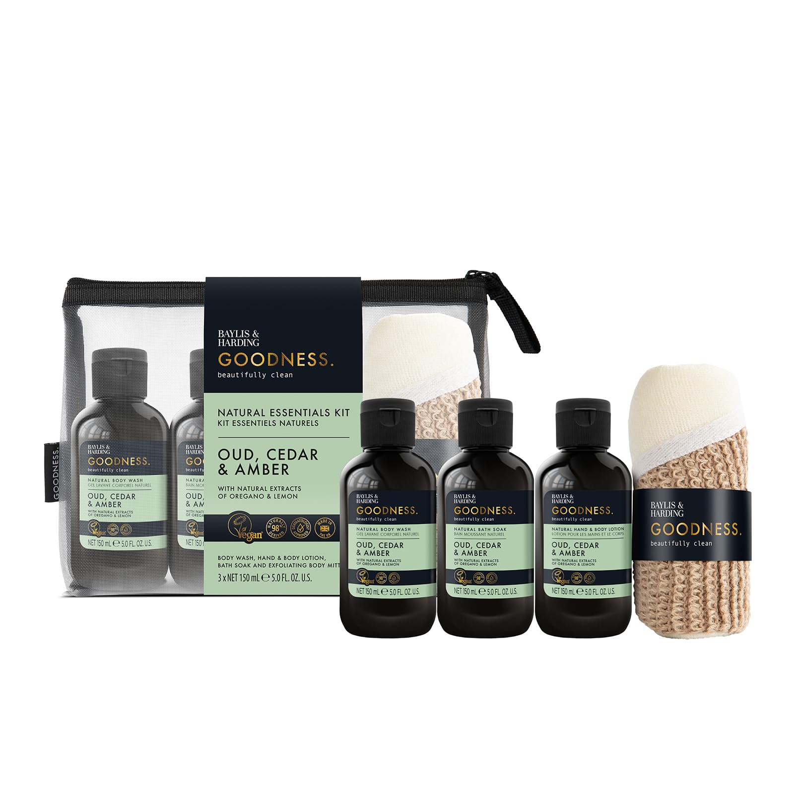 Baylis & Harding Goodness Oud, Cedar & Amber Essentials Gift Set - Vegan Friendly (Pack of 1)