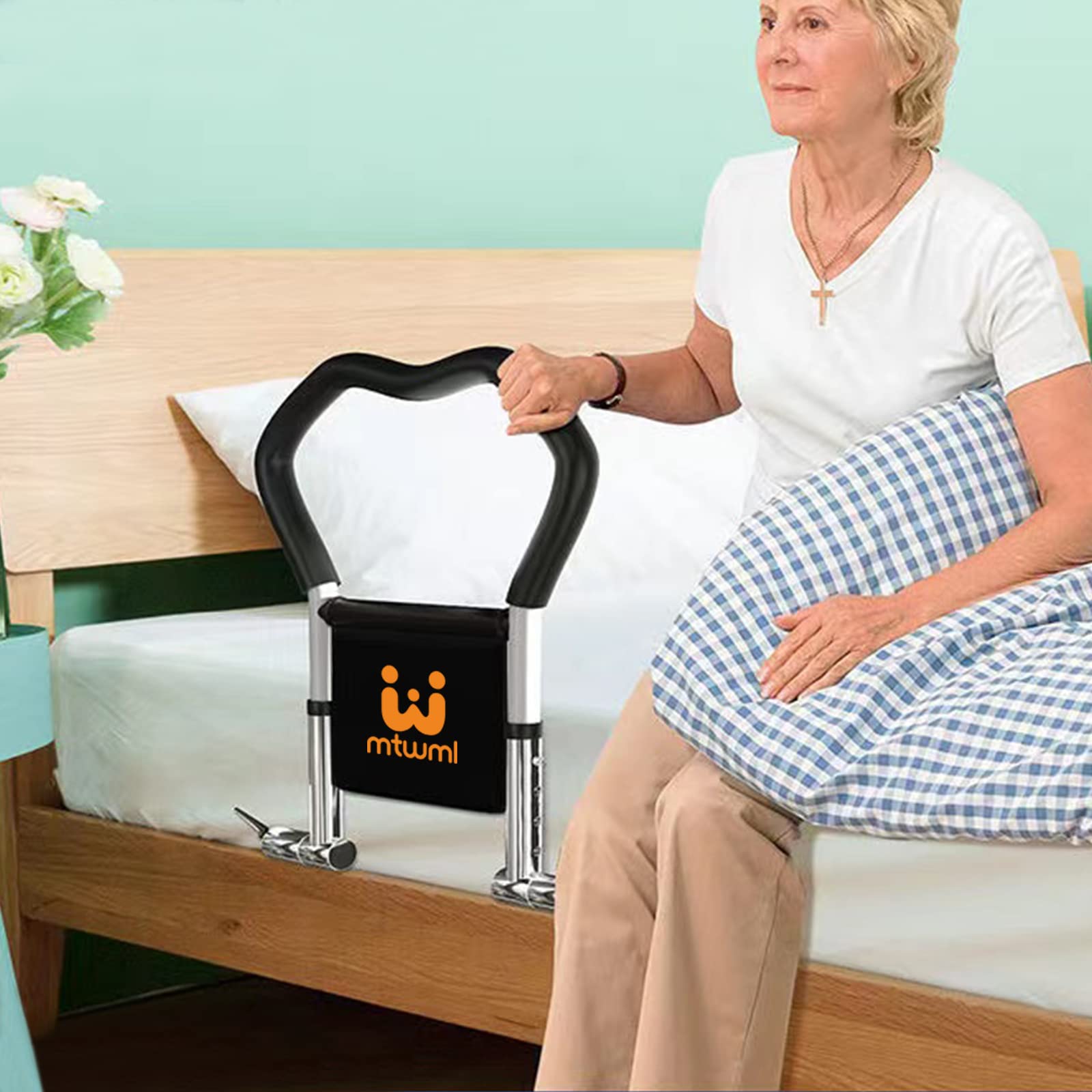 MTWML Bed Rails for Elderly Adults,Height Adjustable Safety Bed Assist Rail for Handicap Seniors Pregnant,Bedside Rails Get Out of Bed Helper with Storage Pocket Fits King,Queen,Full,Twin Size Bed