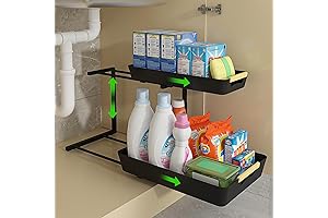 Bukfen L Shape Under Sink Organizer: Maximize Space, 2-Tier Slide Out Sink Shelf