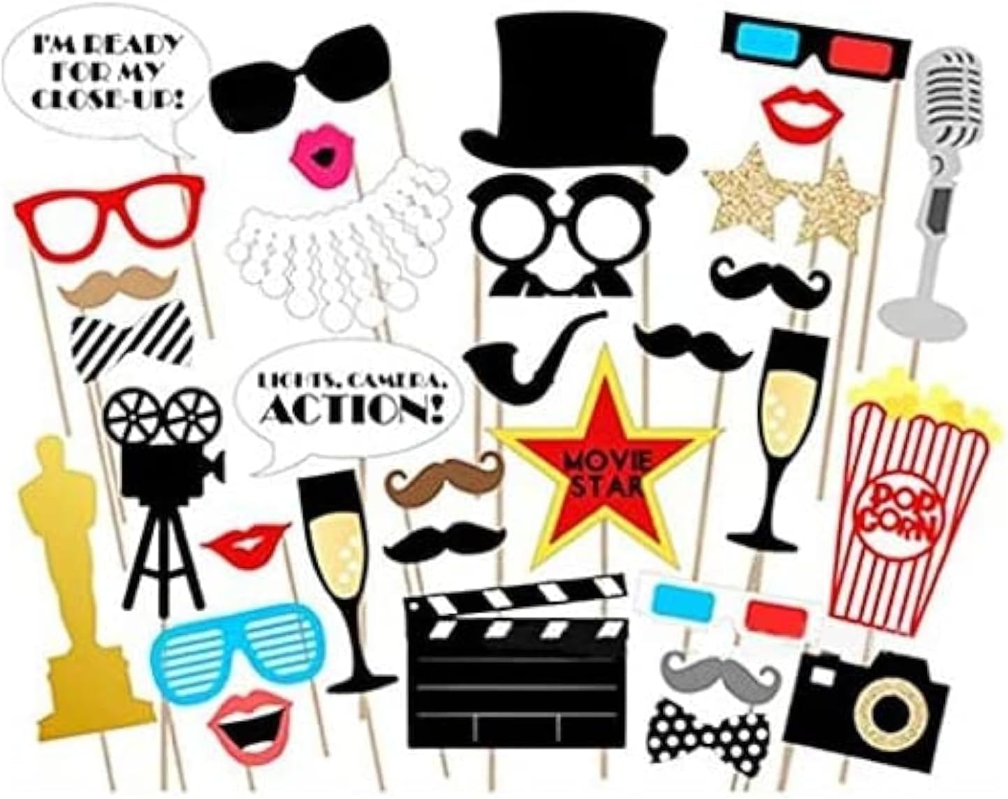 Losuya Grappige Foto Booth Props Kit Papier Movie Night Hollywood Party Photobooth Props voor Bruiloft, Verjaardag, Vrijgezellenfeest 33 stks DIY Snor, Bril, Lippen, Film Sign en Clapboard Losuya Grappige Foto Booth Props Kit Papier Movie Night Hollywood Party Photobooth Props voor Bruiloft, Verjaardag, Vrijgezellenfeest 33 stks DIY Snor, Bril, Lippen, Film Sign en Clapboard