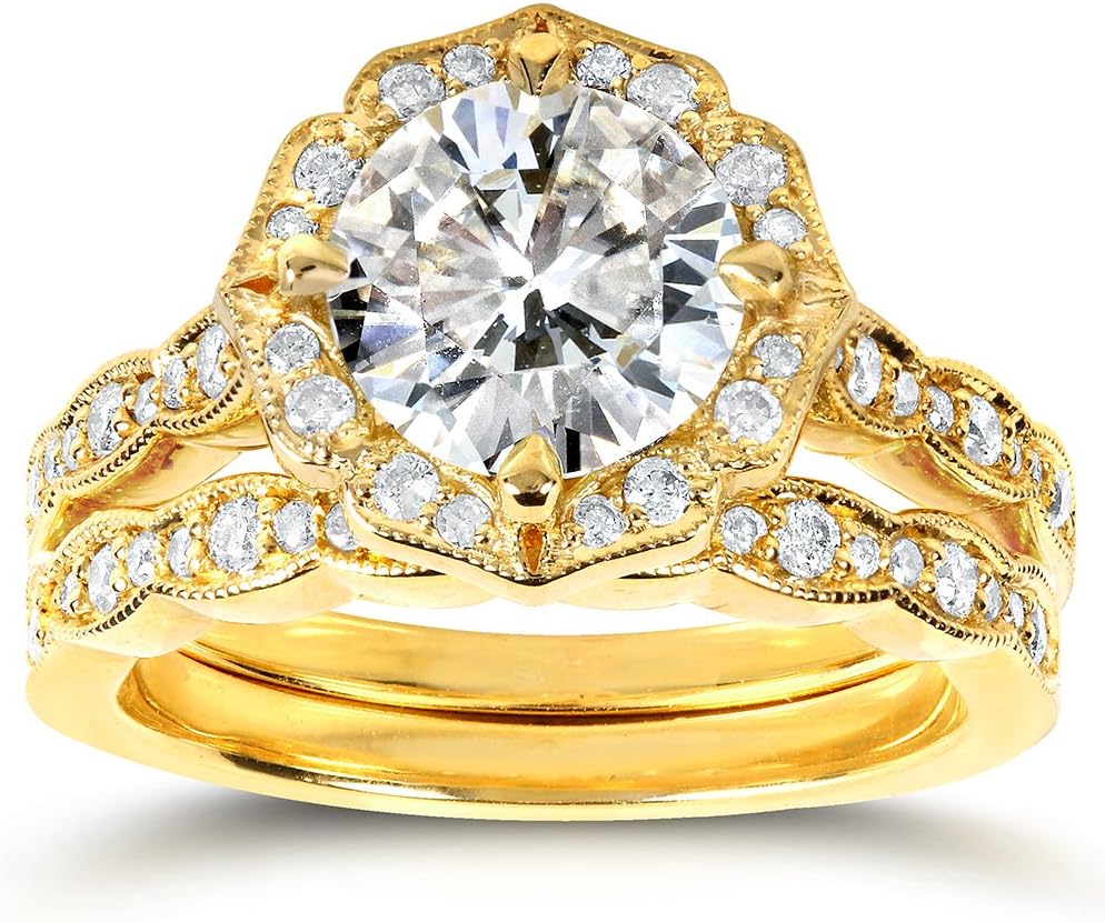Kobelli Antique Style Floral Round-cut Moissanite Wedding set 1 7/8 CTW 14k Yellow Gold