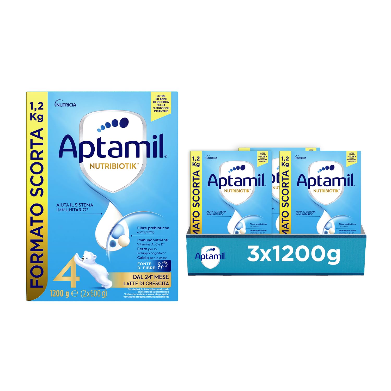 APTAMIL 4 - Latte di Crescita in Polvere per Bambini dai 24 mesi - Formato Convenienza da 3600 grammi (3 confezioni da 1200g)
