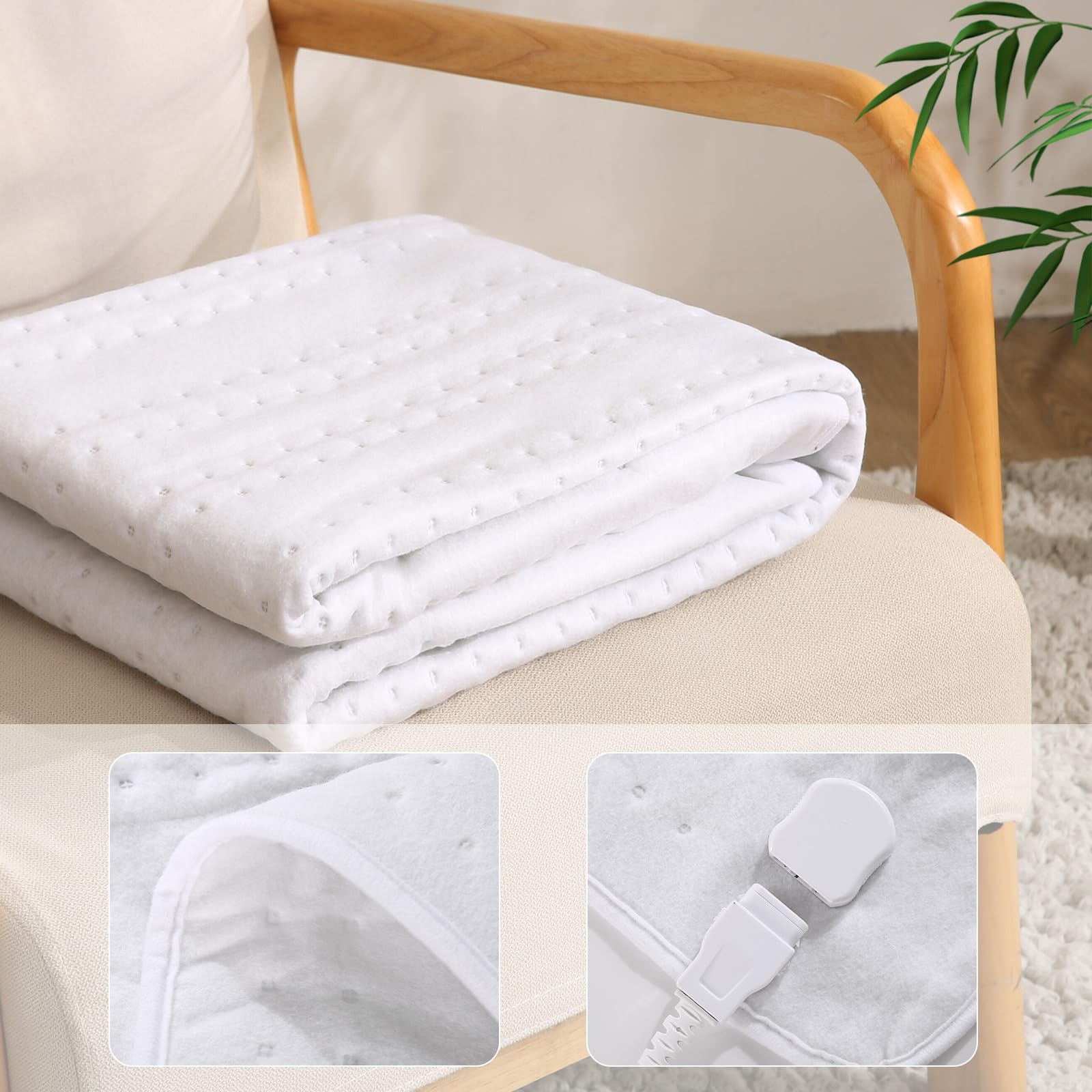 CURECURE Elektrisches Wärmeunterbett 150x80cm mit 10 Temperaturstufen, Abschaltautomatik & Überhitzungsschutz, Einfache Fixierung auf Bett und Matratze (Vliesstoff)