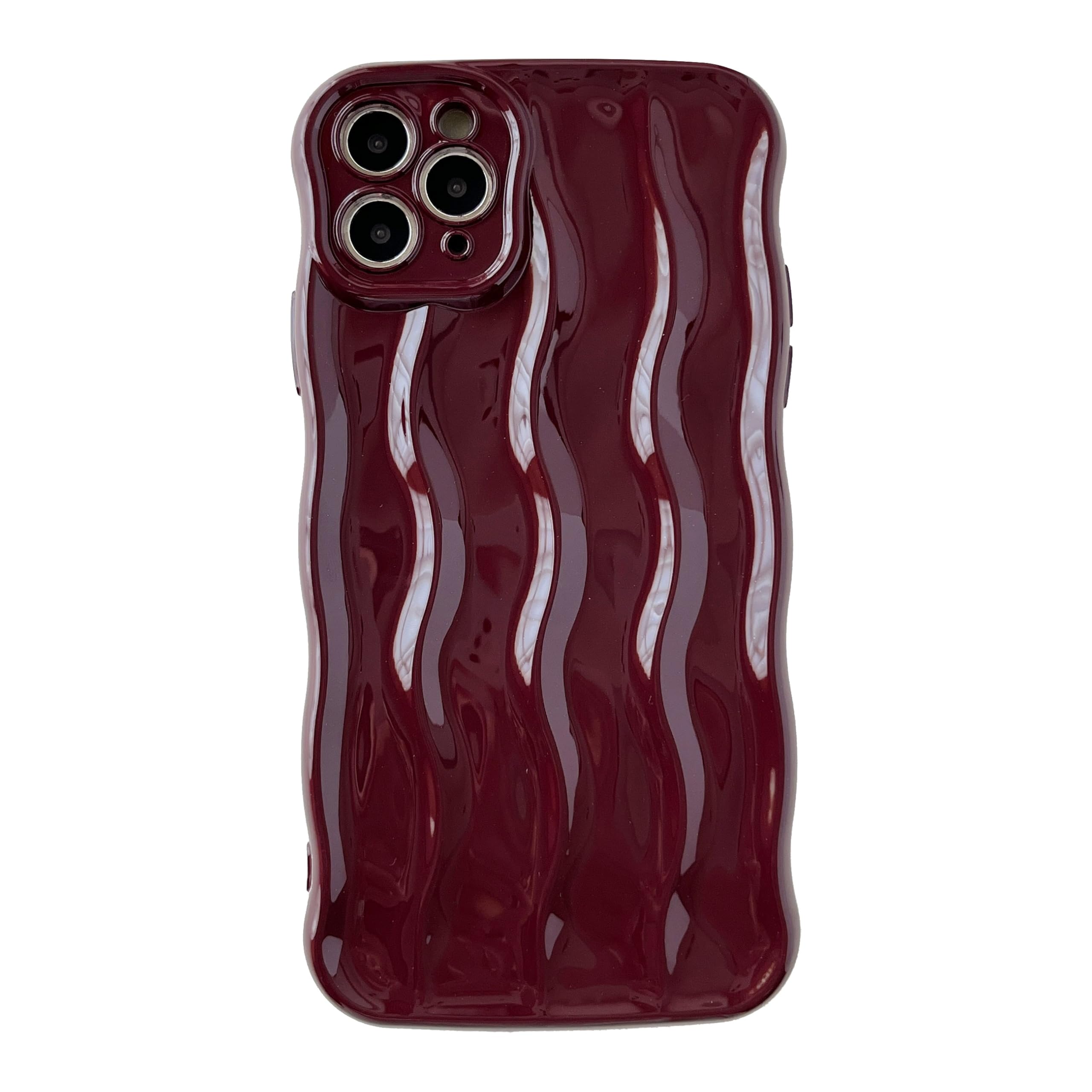 Caseative iPhone 11 Pro Max Case, Water Ripple Pattern Curly Wave Frame Soft Case, Wine Red, Supports Wireless Charging