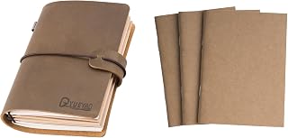Passport Travelers Notebook and 3‑pack Lined Insert | Genuine Leather Cover, 100gsm Paper, Journals, Diaries & Daily Planning