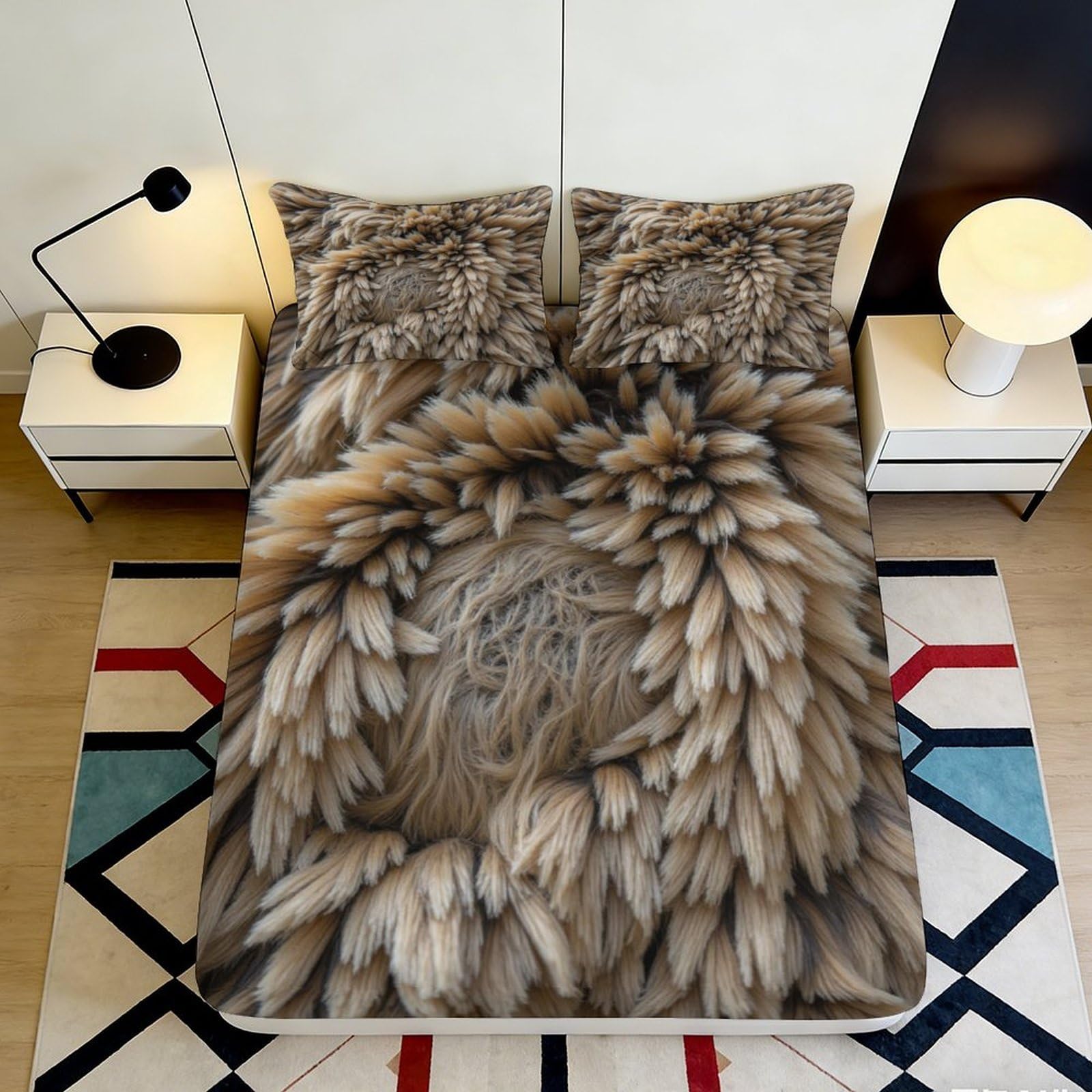 3D Printed Fluffy Fur Pattern Fitted Sheet Microfiber Soft Non-slip Mattress Cover for Bedroom Dorm Decor 90x200x25cm