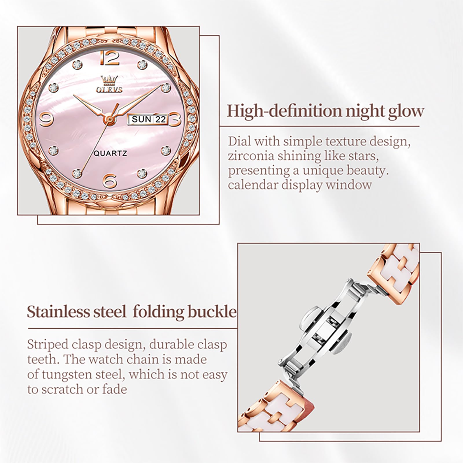 OLEVS Orologio da donna al quarzo in acciaio inossidabile con cinturino argento impermeabile 30 m luminoso cronografo quadrante multifunzione