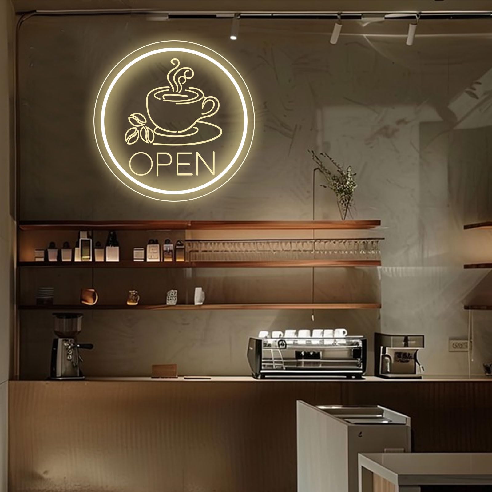 Coffee Open Neonschild Warmweiß „Business Open“ für Café, Laden, Home Bar, Wanddekoration, USB-betriebenes Leuchtschild, Café-Eckdekor, Geschenk für Kaffeeliebhaber