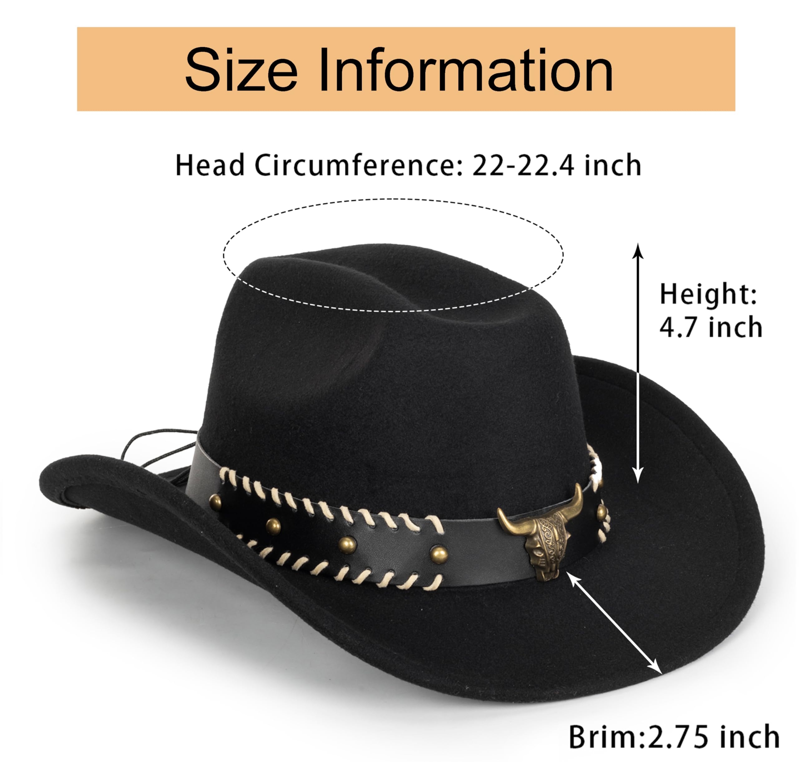 Eohak Cappello da cowboy occidentale modellabile per uomini e donne in feltro cappello Fedora Outback Cowgirl Jazz cappelli con fibbia per cintura M/L