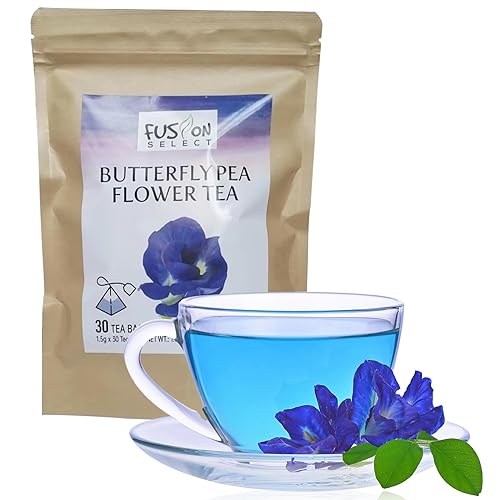 Fusion Select Blue Butterfly Pea Flower Bolsas de té, infusión de hierbas para calma, relajación y bienestar, rica en antioxidantes, vitaminas A, C,