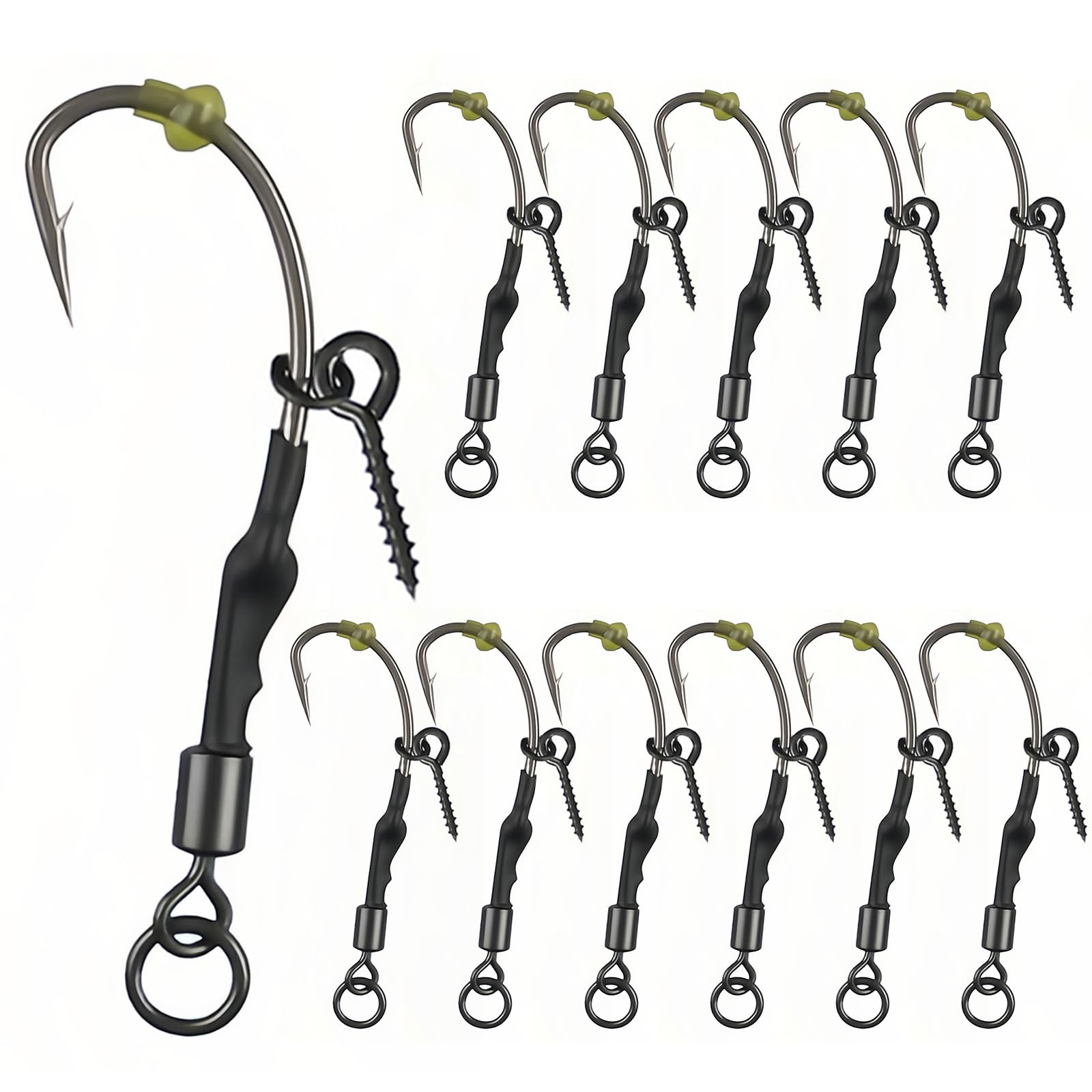 Seconero 12Pcs Ronnie Rigs with Boilie Screws, Curved Barbed Carp Hooks 10#