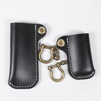 HUMWE Leather Lighter Case Holder for BIC Mini/Standard Size Lighters Sleeve Cover Genuine Leather Case Pouch with Metal Horseshoe Shackles for Keychain Pendant (Black, Mini and Standard)