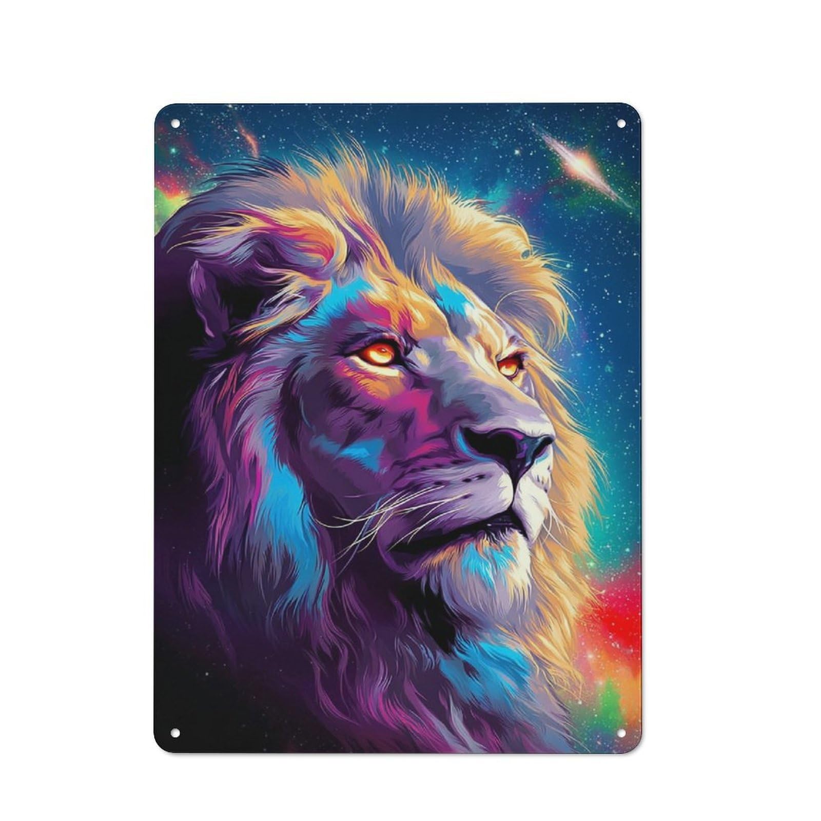 Junmoney Cosmic Lion Portrait Printed Metal Sign 40X30cm For Man Cave Or Games Room, Suited To Man Cave Decor Fans