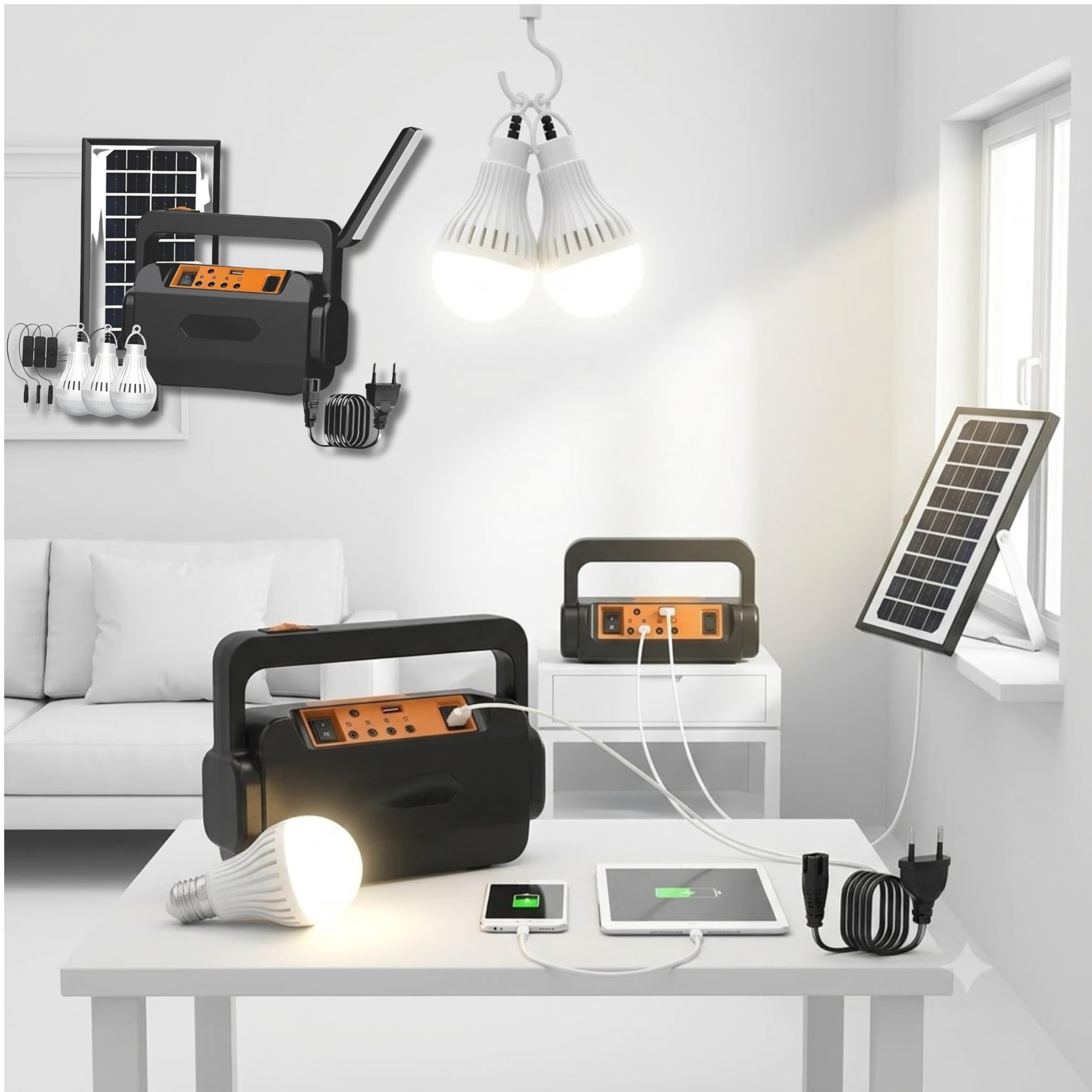 DRUMSTONE (5 Year Warranty) Portable Solar Inverter Kit with Solar Panel, 3 LED Bulbs & Mobile Charging Cable, Up to 12 Hours Backup, Rechargeable Emergency Lighting System for Home, Camping, Travel-image-30