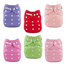 ALVABABY Baby Cloth Diaper 6 Pack with 12 Inserts One Size Cloth Diaper Covers Adjustable Washable Reusable for Baby Girls and Boys