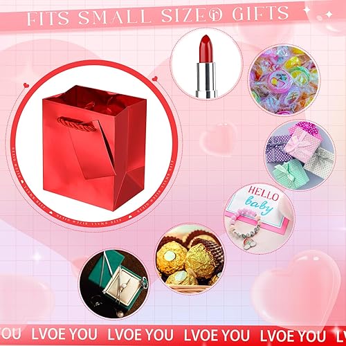 Miniatura 5 de Nuanchu 50 mini bolsas de regalo a granel, 4 bolsas de papel de 2.75 x 4.5 pulgadas con etiquetas de regalo, bolsas de papel metálico extra pequeñas