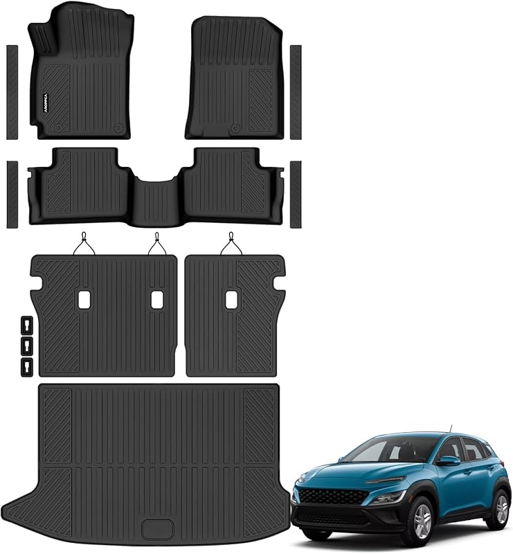 Kit de Tapetes Automotivos em TPE para Hyundai Kona 2018 a 2023, com Tapete de Porta-Malas, Encostos e Soleiras Aroppca