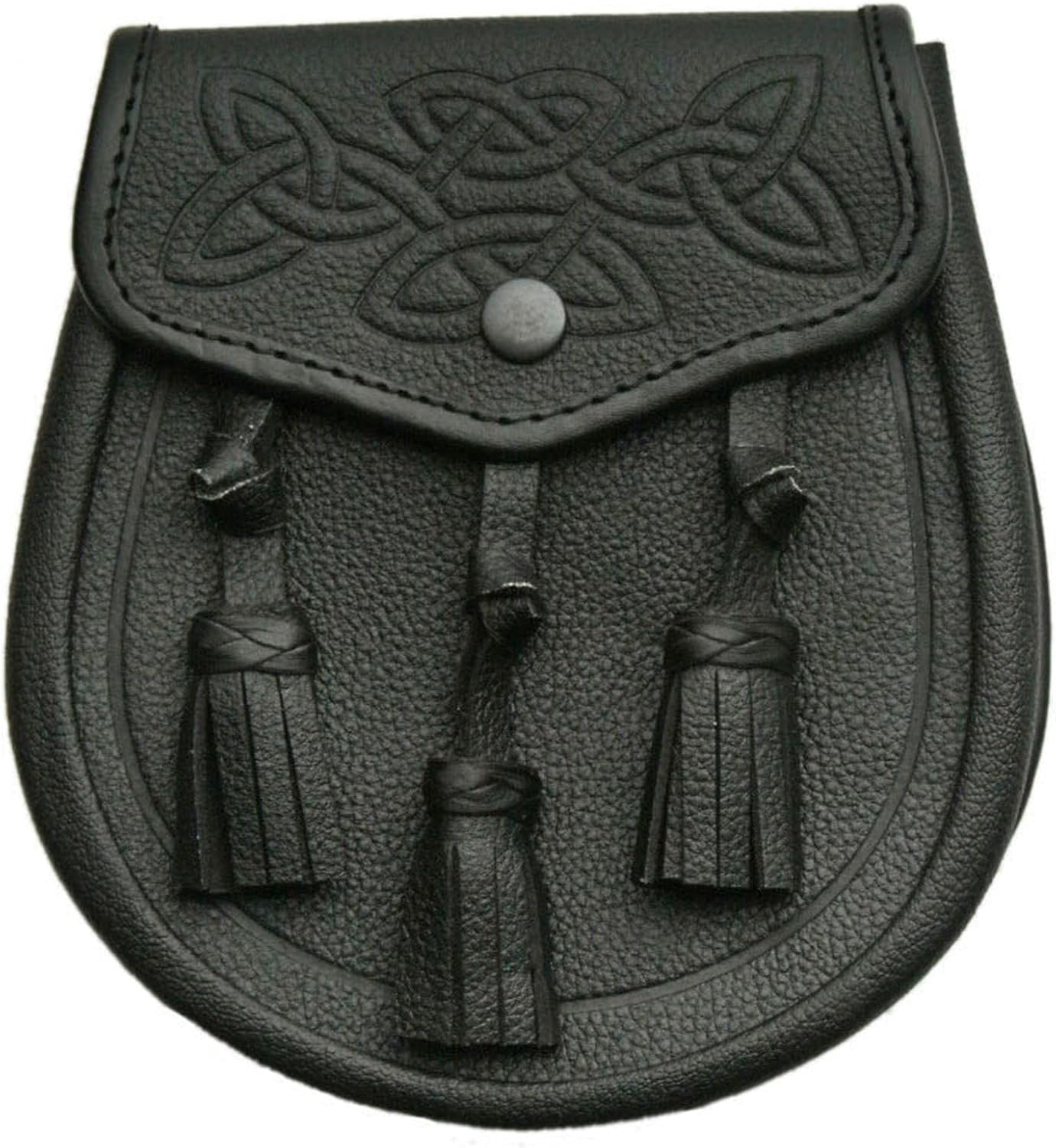 SZCO Medieval Sporran 8''- Leather Pouch with Tassels - Scottish Kilt Sporran with Chain Belt for Men - Image 3